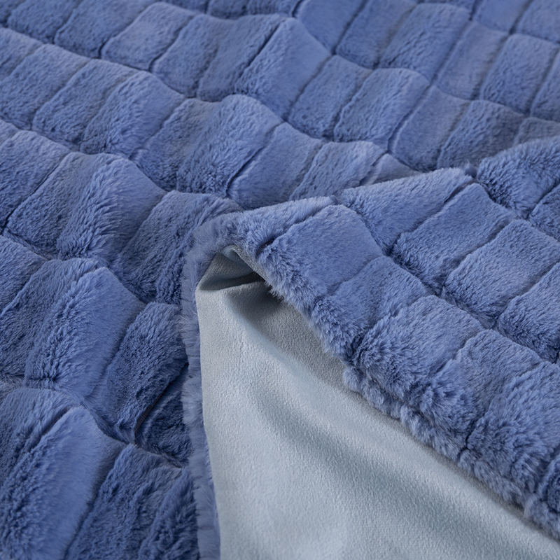 Manta de piel de conejo jacquard azul de 50*60 pulgadas