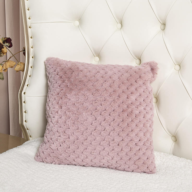 Almohada de pelo de conejo de imitación rosa jacquard de 45*45 cm